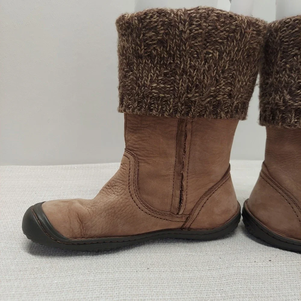 Keen Suede Leather Knit Sweater Cuff Boots Brown Mid Calf Womens Size 9